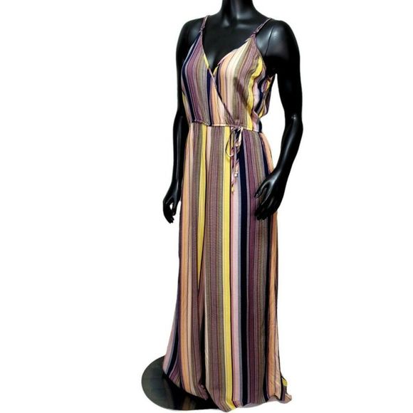 Band of Gypsies Women's Size L Wide Leg Surplice Neck Stripe Multicolor Jumpsuit - Picture 4 of 7